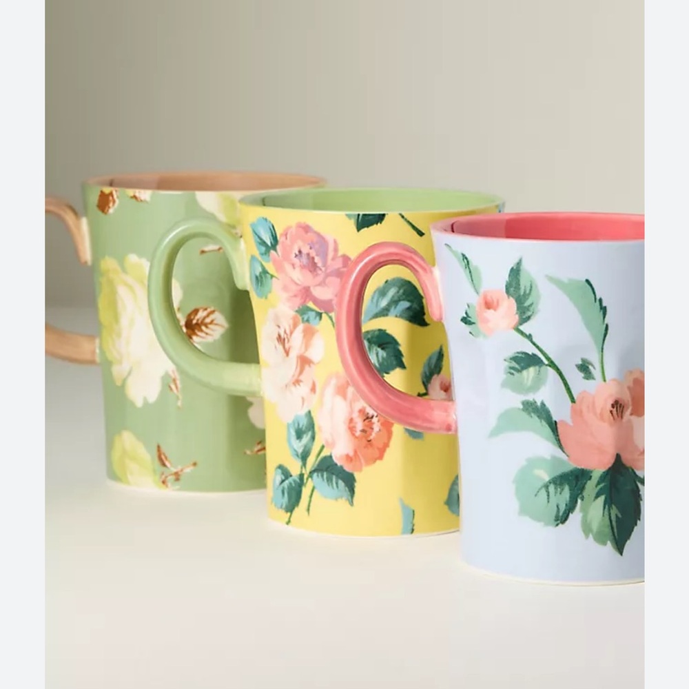 Maeve x Anthropologie Yellow and Green Floral Mugs (2) mugs